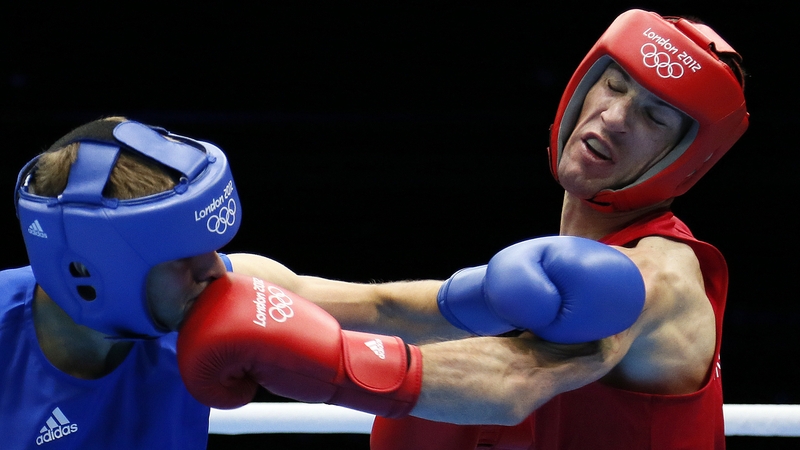 John Joe Nevin (red) proved far too strong for first-round opponent Denis Ceylan