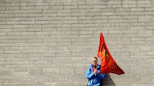 A Down fan awaiting the start of the game at Cusack Park in Mullingar
