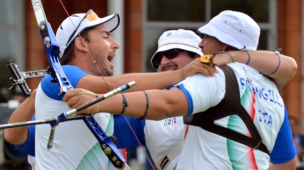 Michele Frangilli and his team-mates celebrate their dramatic win at the home of cricket