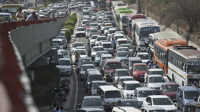 Traffic chaos is common in Delhi - this logjam last month was caused by a political protest