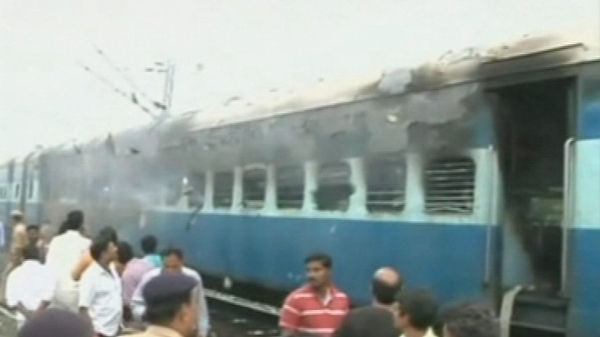 The fire was noticed as the train passed through a station overnight