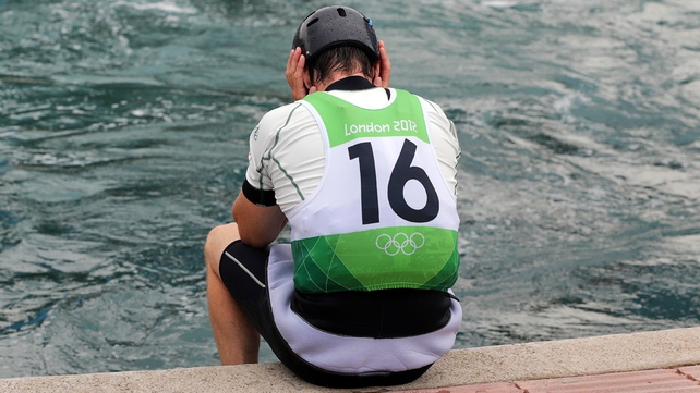 Ireland's Eoin Rheinisch of Ireland was inconsolable following his canoe slalom run