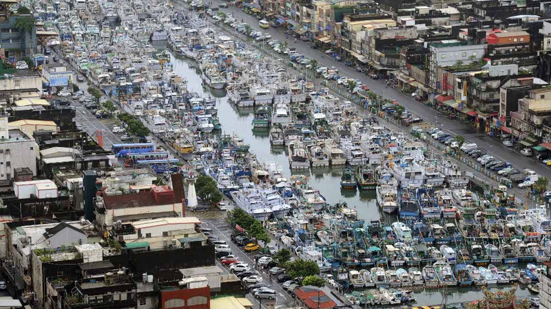 Fishing boats are moored in a shelter at the Nanfangao harbor in eastern Ilan county