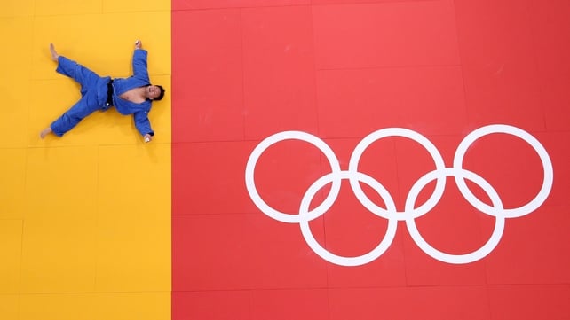 Tuvshinbayar Naidan of Mongolia has had better days - seen here after his men's 100kg judo bout