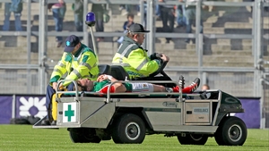 Mayo captain Andy Moran leaves the field injured