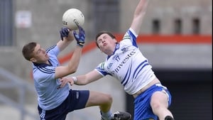 Dublin's Shane Carthy (r) and Monaghan's James McElroy in their All-Ireland MFC clash in Newry. The Dubs won 1-16 to 0-07