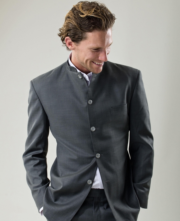 Hector Grey Nehru-style cashmere blend men's made-to-measure suit €490 Sutopia