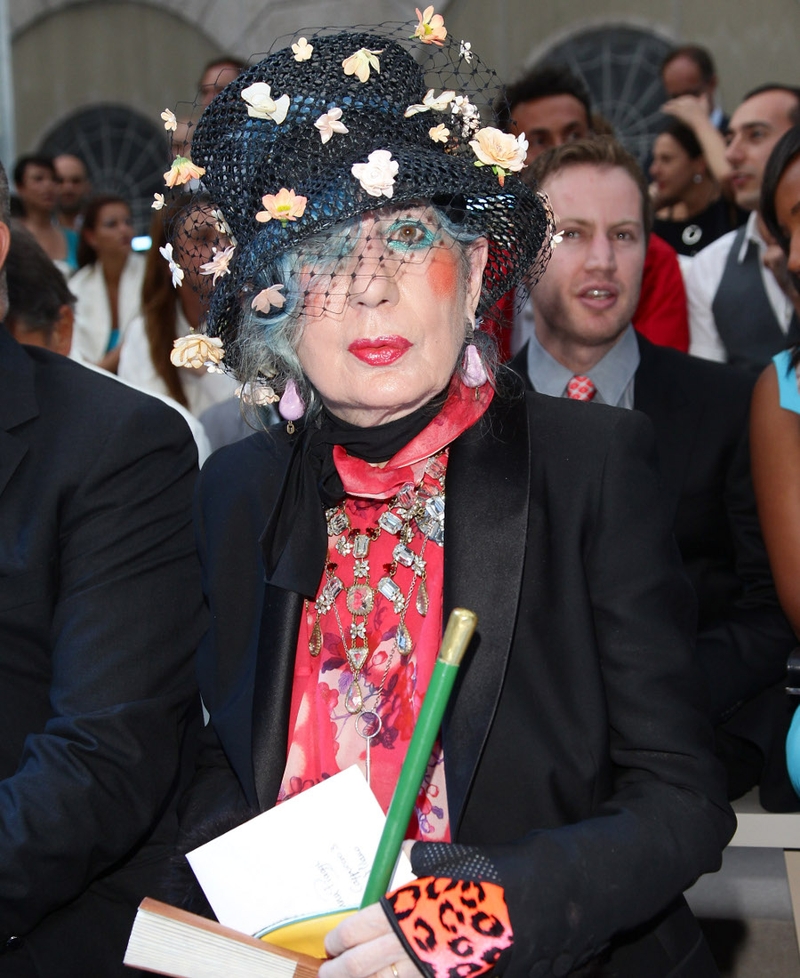 Anna Piaggi pictured at a Versace show last year