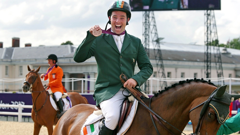 Cian O'Connor celebrates his London success aboard Blue Loyd