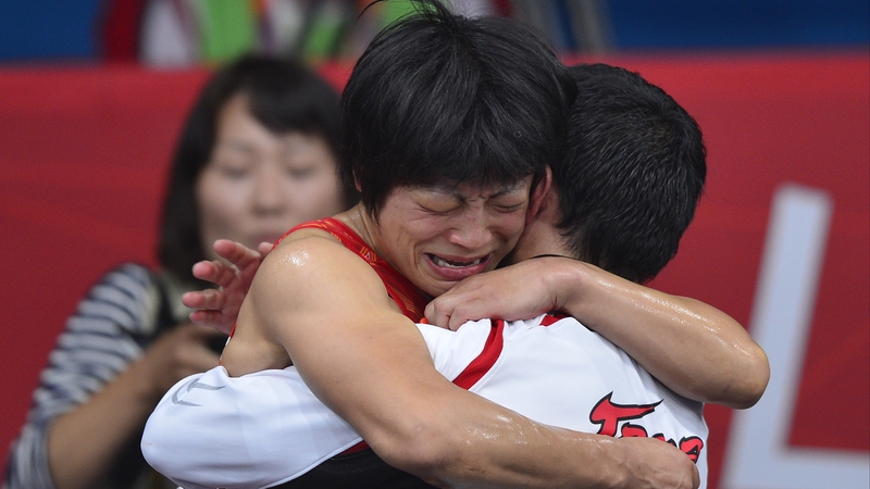 An emotional Hitomi Obara celebrates her victory
