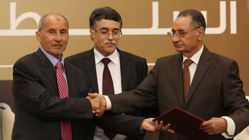 Mustafa Abdul-Jalil (left) interim prime minister