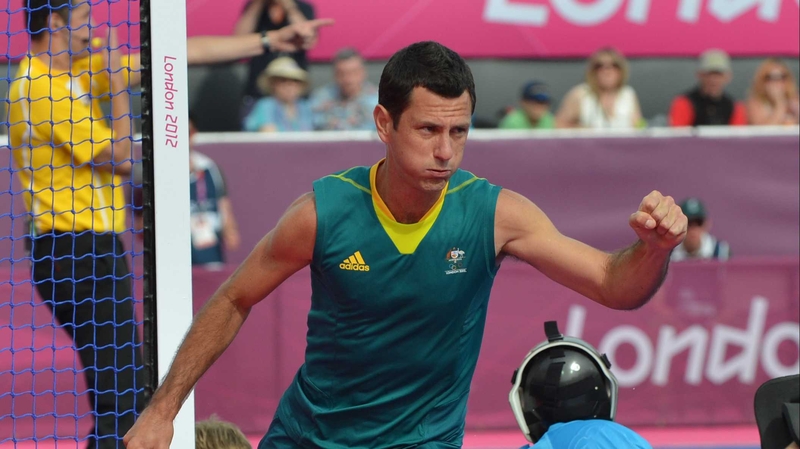 Jamie Dwyer celebrates giving Australia a 2-1 lead