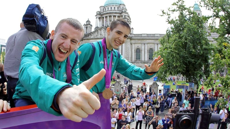 Paddy Barnes and Michael Conlan travelled through Belfast on an open-top bus