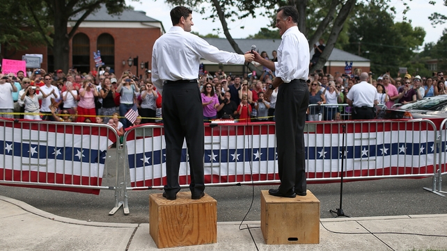 US Presidential candidate Mitt Romney and his running mate Paul Ryan address a rally in Virginia