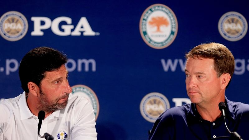 Jose Maria Olazabal with US Ryder Cup team captain Davis Love III
