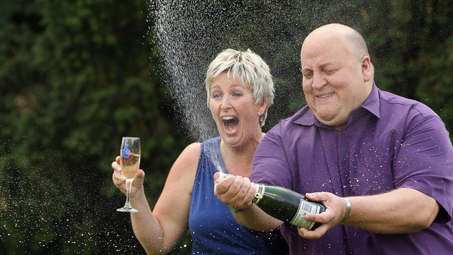 English couple Adrian and Gillian Bayford celebrate winning a Euromillions jackpot of €190m