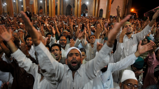Kashmiri Muslims pray during a special service known as the Night of Power in Srinagar