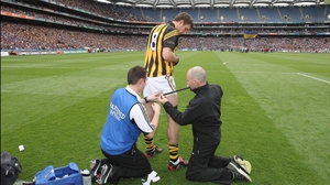 Kilkenny's Michael Fennelly getting medical attention minutes before the game starts
