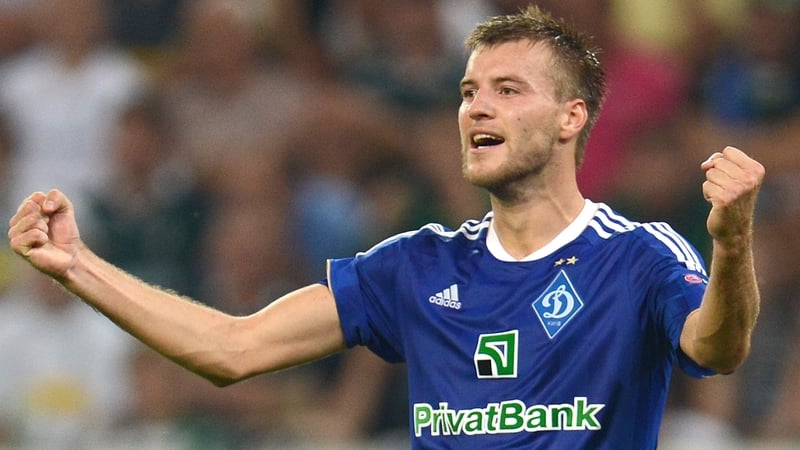 Andriy Yarmolenko celebrates a big win for the Ukranian side