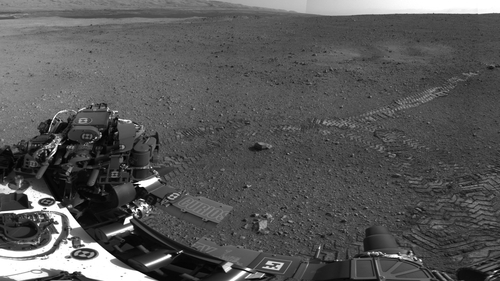 Curiosity's tyre tracks can be seen on the surface of Mars in this image released by NASA
