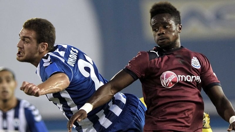 Atromitos' Elini Dimoutsos (left) vies Newcastle's Gael Bigirimana