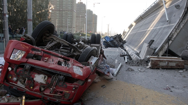 Three people were killed when a road bridge collapsed in the city of Harbin in China