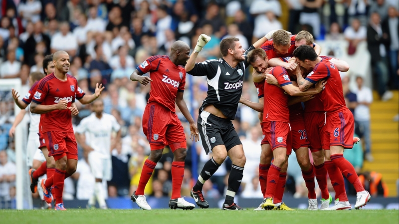 West Brom players show their delight after Morrison's leveller