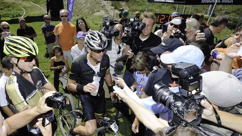 Lance Armstrong speaks to the media in Aspen, Colorado