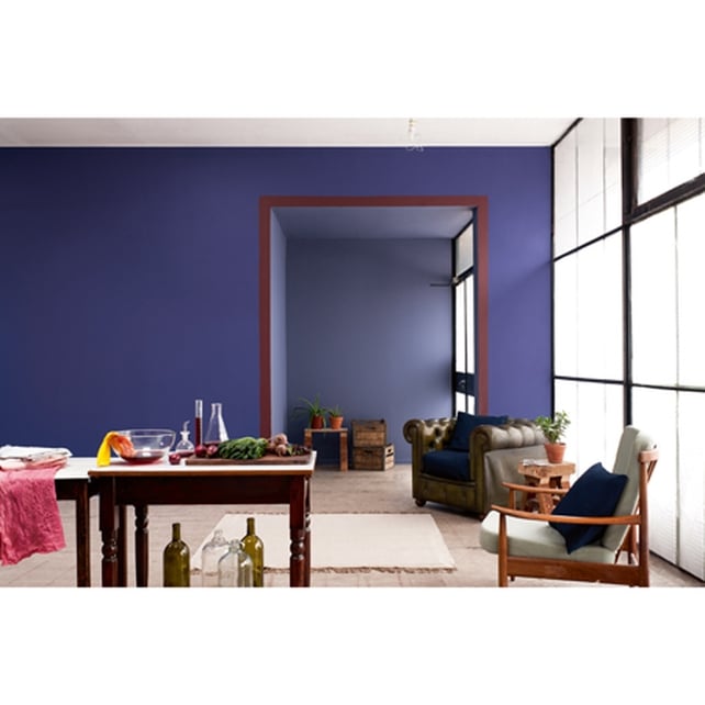 Main Wall: Indigi Night, Far Wall: Moonwaves 1, Frame: Cherry Chocolate