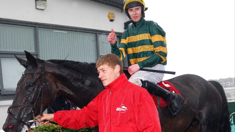 Mark Walsh on Bob Lingo celebrates victory in the Galway Plate
