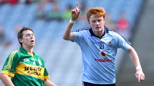 Conor McHugh of Dublin celebrates scoring his side's first goal during the minor semi-final against Kerry