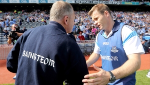 Kerry's manager Mickey Ned O'Sullivan (l) and Dublin manager Dessie Farrell shake hands at the final whistle after Dublin's 3-12 to 1-10 success