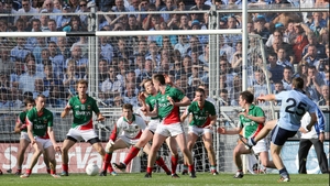 Dublin's Kevin McManamon attempts a shot on goal during the final moments of the match