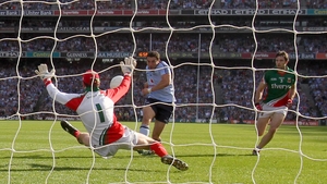 Mayo goalkeeper David Clarke makes a crucial save from Bernard Brogan in the closing minutes of the game