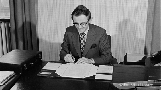 Fine Gael Minister for Finance Richie Ryan, in his office on Budget Day, 16 May, 1973.
© RTÉ Stills…
