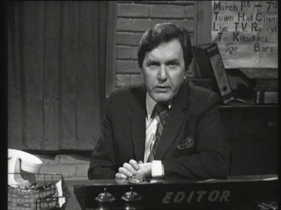 Frank Hall introducing the 'Minister for Hardship' on 'Hall's Pictorial Weekly' on 26 February 1976.