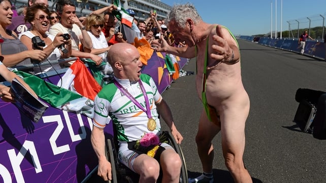 Double Paralympic gold medal winner Mark Rohan is 'congratulated' by his manager Gerry Begs
