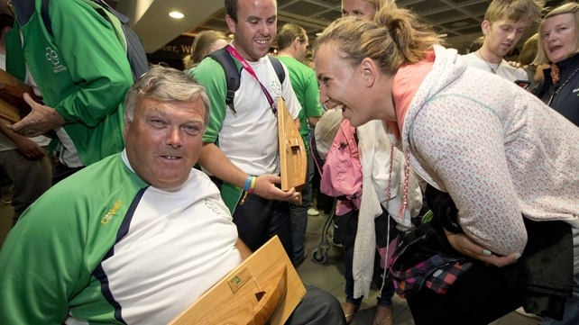 Paralympic sailor John Twomey shares a joke with Olympic sailor Annalise Murphy.