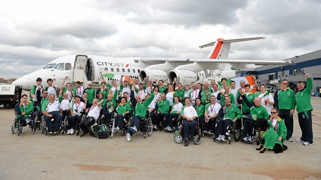 Team Ireland athletes on the runway prior to departure from London.