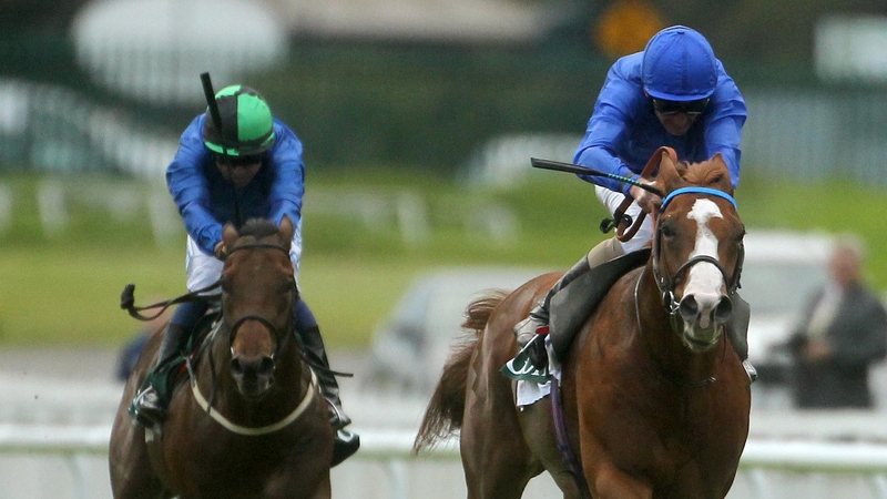 Dawn Approach and Kevin Manning (right) secured victory in the Vincent O'Brien Stakes
