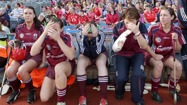 The Galway substitute bench reacts as a late penalty is awarded to Derry