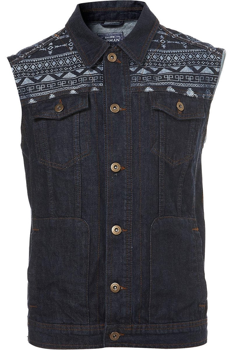 Topman indigo aztec sleeveless jacket €65