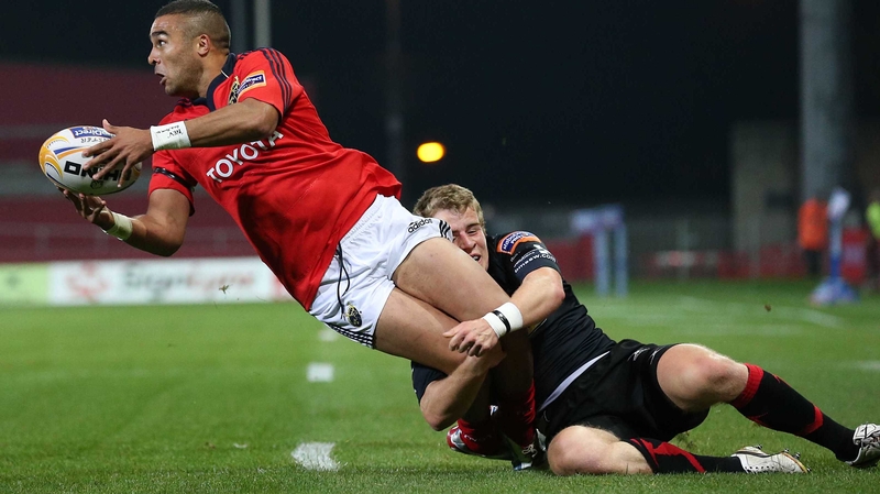 Simon Zebo gets his pass away to set up Niall Ronan's 12th-minute try