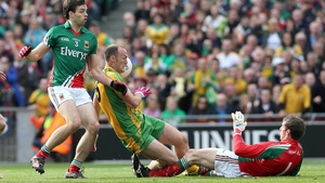 Mayo goalkeeper David Clarke prevents McFadden scoring a third first-half goal for Donegal