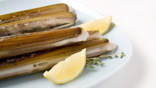 Dressed Razor Clams with Salt Cod and Crab Fritter