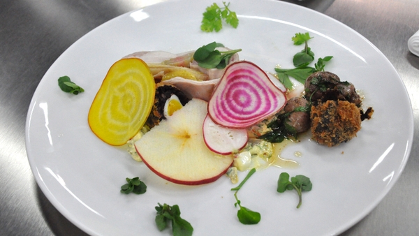 Saddle of Rabbit, Pickled Apple and Rhubarb