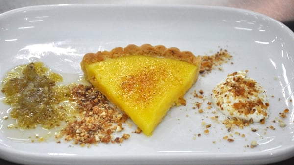 Seasonal lemon and elderflower tart