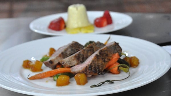 Pan-fried duck with chargrilled asparagus and baby