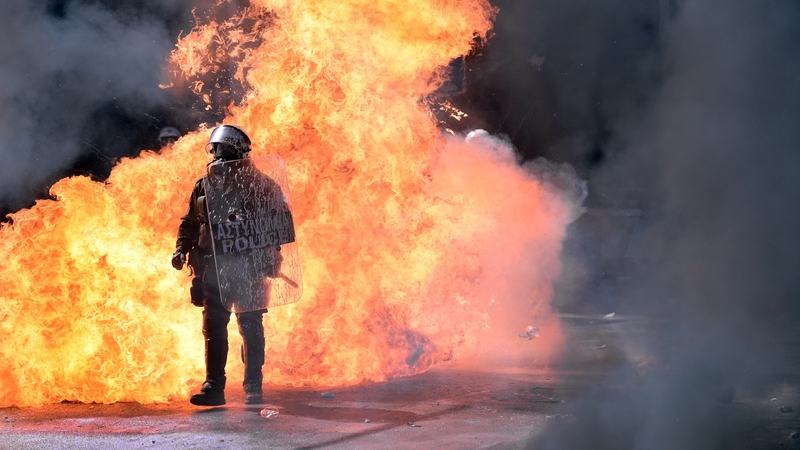 Petrol bombs were thrown at police in the capital