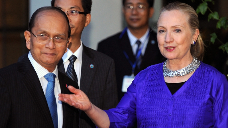 Hilary Clinton pictured with Burma's Thein Sein earlier this year